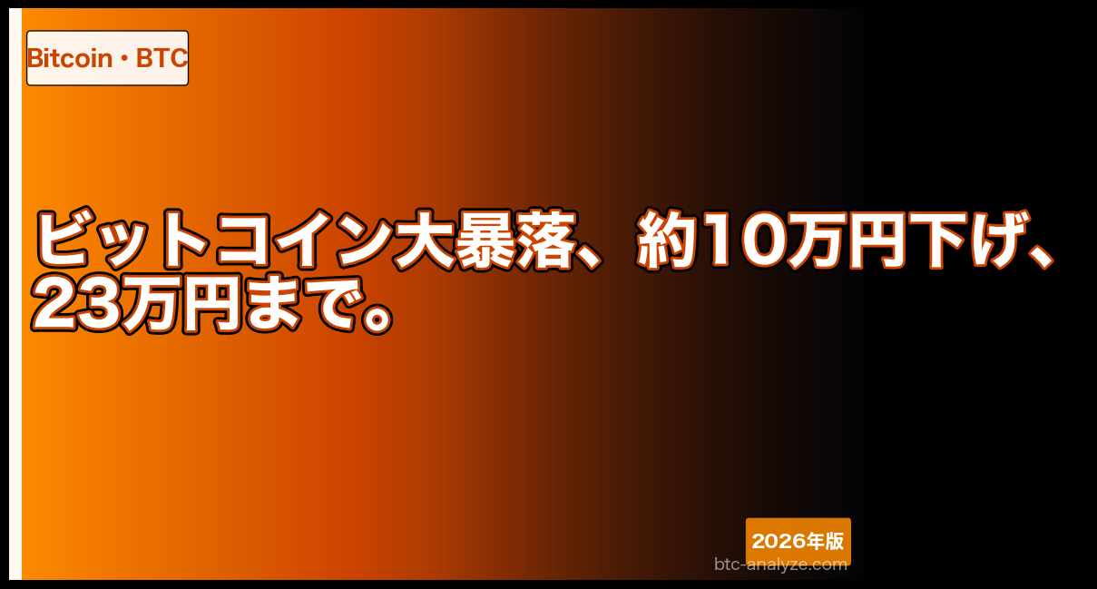 ビットコイン大暴落、約10万円下げ、23万円まで。