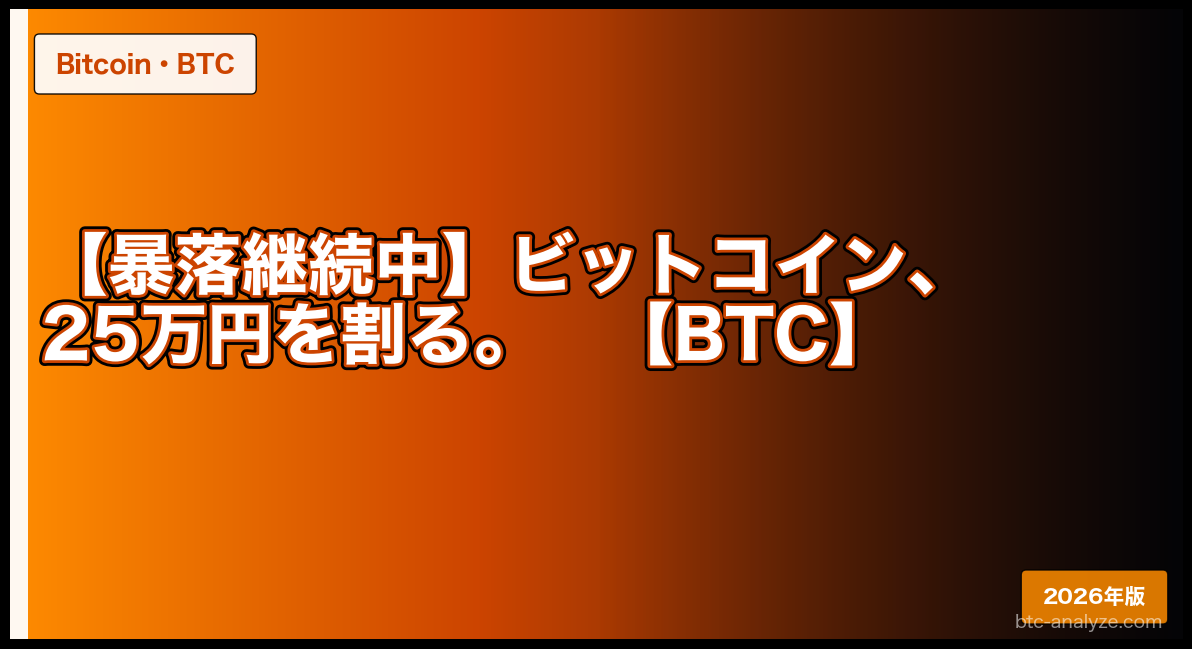 【暴落継続中】ビットコイン、25万円を割る。【BTC】