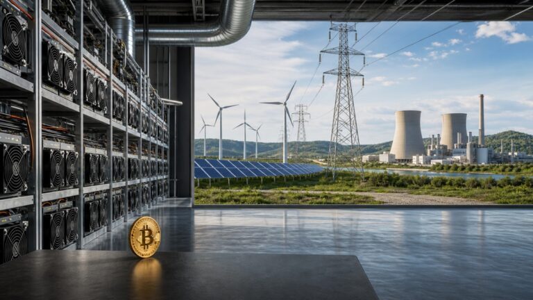 Bitcoinマイニング設備と送電網、風力・太陽光・火力を含む電源構成